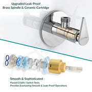 Plantex Angle Valve for Bathroom/Pure Brass Quarter Turn Angle Cocke for Bathroom with Brass Wall Flange and Teflon Tape - (LEA-705, Chrome)