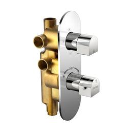 Plantex 3 Way Thermostatic Shower Diverter/Pure Brass Concealed & Exposed 3-Outlet Mixer Valve Body/Multi-Function Bathroom Diverter with Button Control - Chrome (TSP-095A)