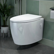 Plantex Platinum Ceramic Wall Hanging Western Toilet/Rim Washdown Commode for Toliet/Commode With Soft Close Toilet Seat - P Trap Outlet (White)