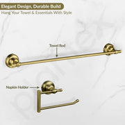 Plantex 304 Grade Stainless Steel Bathroom Accessories Set of 5 - Towel Rod/Hand Napkin Hanger for WashBasin/Soap Case/Toothbrush Holder/Robe Hook - Skyllo (Brass Antique)