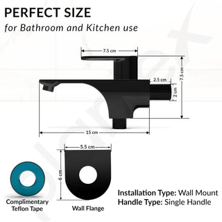 Plantex Pure Brass Two Way Bib Cock Taps with Water Saving Nozzle/Compatible for Washing Machine/2 in 1 Bib Tap with Brass Wall Flange and Teflon Tape - 7 Year Warranty by Plantex-(PVD Black)