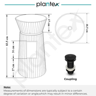 Plantex Round Pedestal Basin for Bathroom/Ceramic Designer One Piece Pedestal Free Standing Wash Basin for living Room/Hotel (Black-17x17x33.5 inch)