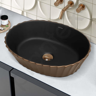 Plantex Table Top Wash Basin/Designer Ceramic Basin/Oval Basin for Bathroom/Home/Office/Hotel (Black & Red Copper - 19 x 15 x 5 Inch)