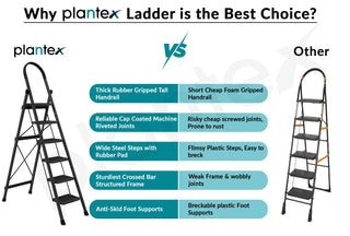 Plantex Steel Ladder for Home/Strong Foldable Wide 6 Step Ladder/Anti-Skid 6 Step Ladder - (Apex - Black)