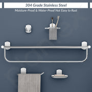 Plantex Parv 304 Grade Stainless Steel Towel Rack for Bathroom/Soap Holder/Napkin Ring/Tumbler Holder/Robe Hook/Bathroom Accessories Set of 5 - Chrome