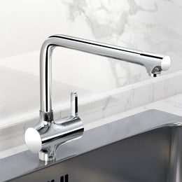 Plantex Pure Brass Sink Tap for Kitchen Basin with 360Â° Swivel Spout/Kitchen Sink Tap/Faucet for Kitchen with Brass Wall Flange and Teflon Tape (ORE-1412-Chrome)