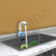 Plantex PTMT ES-116 Single Lever Swan Neck Sink Tap with Wall Flange/360° Swivel Spout with Water Saving Nozzle for Kitchen Sink Tap (Blue & White)