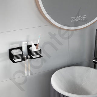 Plantex Stainless Steel Double Tumbler Holder/Toothbrush Stand for Bathroom/Toothpaste Holder/Bathroom Accessories - Pack of 1 (Black)