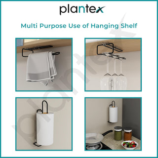 Plantex Self-Adhesive Drill Free Kitchen Towel Hanger/Adhesive Toilet Paper Holder/Toilet Paper Roll Holder Self Adhesive for Bathroom Accessories (Black)