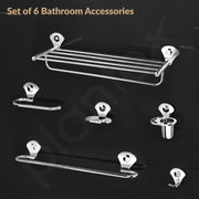 Plantex High Grade Stainless Steel Bathroom Accessories Set of 6/Foldable Towel Rack/Towel Rod/Napkin Ring/Tumbler Holder/Soap Dish/Robe Hook-(Silver,Set of 6)