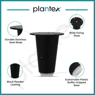 Plantex 3 Inch Sofa Legs for Bed Furniture/Sofa Legs for Table/Sofa Support Legs with Rubber Grip (Black, 6 Pcs)