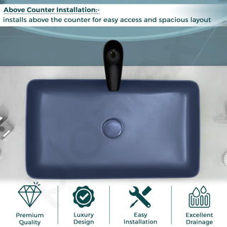 Plantex Basin for Bathroom/Ceramic Table Top Wash Basin/Over Counter Washbasin for Restaurant/Hotel (Matt Blue - 24 x 14 x 4.5 Inch)