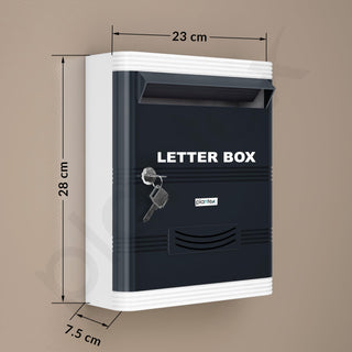 Plantex Durable Plastic Letter Box/Suggestion Box for Office/Post Box/Complaint Box/Letter Box for Home Gate with Key Lock/Mail Box - (Grey & White), Wall Mounted
