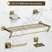 Plantex Decan 304 Grade Stainless Steel Bathroom Accessories Set- Towel Rack/Soap Holder/Robe Hook/Napkin Ring/Tumbler Holder/Bathroom Accessories 5Pcs Combo (Brass Antique)