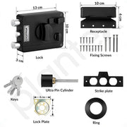 Plantex Heavy Duty Rim Locks for Main Door/Door Lock for Main Door with 4 Keys/Suitable for Inside Opening Wooden Door - Pack of 1 (Z-Black)