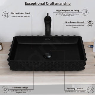 Plantex Ceramic Wash Basin for Bathroom/Table Top Ceramic Basin/Washbasin for Bathroom (Black - 24 x 14 x 5 Inch)