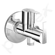 Plantex AQ-1408 Pure Brass 2-Way Angle Valve Tap/Angle Cock for Bathroom/Stop Cock With Brass Wall Flange & Teflon Tape (Mirror-Chrome Finish)