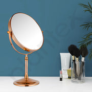 Plantex Stainless Steel Magnifying Tabletop Round Mirror/Shaving Mirror For Bathroom/Zoom Mirror For Bathroom/Makeup Mirror With Stand/Shaving Mirror Magnifying/Dual-Side 360 Swivel Mirror- Rose Gold