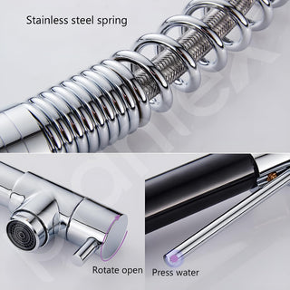 Plantex Brass Sink Tap for Kitchen | 360° Swivel Spout Kitchen Faucet with Double Handle | Spring Pull Out Tap for Kitchen Sink (Chrome & Black)