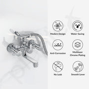 Plantex Telephonic Brass Wall Mixer for Bathroon 2 in 1/Hand Shower 8 Modes/1.5 mtr. Hose Pipe with Self Adhesive Bracket/Bathroom Accessories