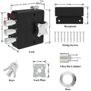 Plantex Heavy Duty Dead Bolt Lock/Rim Lock Set/Trio Lock Dead Bolt for Home/Office/Hotel â€“ Pack of 1 (Z-Black)