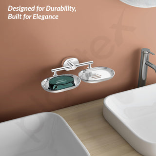 Plantex J4 Stainless Steel Double Soap Dish for Bathroom/Soap Holder for Bathroom/Wall Mounted Soap Holder/Bathroom Accessories (Chrome Finish) Onix