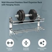 Plantex Stainless Steel Bathroom Shelf/Bathroom Stand for Wall/Bathroom Racks and Shelves with Hooks & Towel Holder/Bathroom Organiser with Drill (2-Tier, Chrome, Polished)