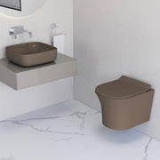 Plantex Ceramic Wall-Hung Commode with Tabletop Wash Basin for Bathroom/Rimless Washdown Flush Western Toilet/Bathroom Wash Basin - P Trap Commode - Choco
