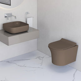 Plantex Ceramic Wall-Hung Commode with Tabletop Wash Basin for Bathroom/Rimless Washdown Flush Western Toilet/Bathroom Wash Basin - P Trap Commode - Choco