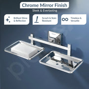 Plantex 304 Grade Stainless Steel Dual Soap Holder for Bathroom/Wall Mounted Soap Holder/Double Soap Dish/Bathroom Accessories - Squaro (Chrome)