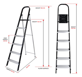 Plantex 6 Step Aluminium Folding Step Ladder with Wide Step for Home Use/Step Ladder-6 Step (Black-Silver)