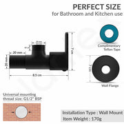 Plantex Angle Cock for Bathroom with Brass Spindle/Angle Valve for Bathroom/Bathroom Accessories Pack of 1 (Saga-Black)