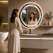 Plantex Glass Lighting Mirror With 3 Lighting Option/Smart Wall Mount Mirror Shatterproof For Living Room/Bedroom/Dressing Room - Round Shape (24 Inch), White