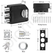 Plantex Tri-Bolt Lock for Main Door/Heavy Duty Door Lock with 4 Keys/Suitable on Single Door for Home/Office/Hotel - Pack of 1 (Z-Black)