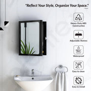 Plantex Bathroom Cabinet with Mirror/ABS Bathroom Storage Organiser/Multipurpose Shelf/Wall Mount Mirror Cabinet for Wash Basin (14x18 Inch, Black)