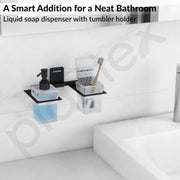 Plantex 304 Grade Stainless Steel Liquid Dispenser with Tumbler Holder/Toothbrush Holder/Shampoo Dispenser for Washbasin/Kitchen/Bathroom Accessories - Pack of 1 (Crystal, Black)