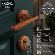 Plantex Door Handle Lock/Main Door Lock Set for Home/Mortise Lock Set with Brass Lock Body & Cylinder  (7135, PVD-Choco)