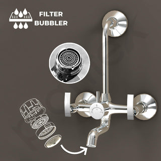 Plantex Brass Spindle Wall Mixer for Bathroom 2 in 1 with L-Bend Provision for Overhead Shower/Mixer Tap for Bathroom with Water Saving Nozzle and Wall Flange and Teflon Tape (SMR-1269-Chrome)