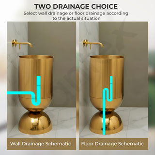 Plantex Stainless Steel Pedestal Basin for Bathroom/One Piece Free Standing Round Wash Basin for Living Room/Hotel (Gold)