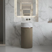 Plantex Pedestal Wash Basin/Acrylic Resin & Quartz Free Standing Wash Basin/Round Basin for Bathroom/Home/Office/Restaurant- (10034, White & Coffee)