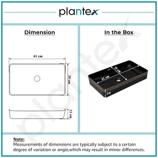 Plantex Table Top Wash Basin for Bathroom/Designer Ceramic Basin/Rectangle Countertop Vessel Sink Basin for Home/Office/Hotel (Black - 14 x 24 x 4 Inch)