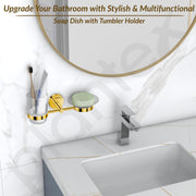 Plantex 304 Stainless Steel Oreo Soap and Brush Holder/Tumbler Holder/Tooth Brush Holder/Soap Holder for Bathroom Accessories - (Gold)