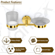 Plantex 304 Stainless Steel Oreo Soap and Brush Holder/Tumbler Holder/Tooth Brush Holder/Soap Holder for Bathroom Accessories - (Gold)
