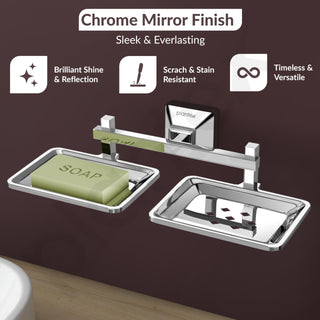 Plantex 304 Grade Stainless Steel Dual Soap Holder for Bathroom/Wall Mounted Soap Holder/Double Soap Dish/Bathroom Accessories - Squaro (Chrome)