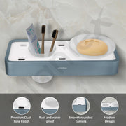 Plantex Aluminium and Acrylic Soap Holder with Tumbler Holder/Soap Dish with Toothbrush Holder for Bathroom/Soap Stand/Toothpaste Holder - (Grey and Milky White)