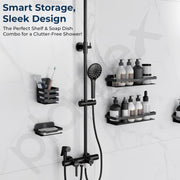 Plantex Self Adhesive Bathroom Shelf/Stainless Steel Shelf/Soap Holder for Kitchen/Tumbler Holder/Bathroom Organiser without Drill - ( 12 x 4 Inch,Black, Combo)