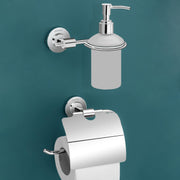 Plantex 304 Grade Stainless Steel Washroom Set of 2 - Toilet Paper Holder/Stand/Liquid Soap Dispenser - Daizy (Chrome)