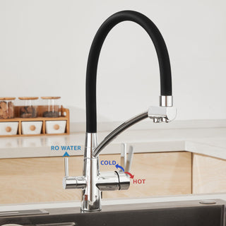Plantex Pure Brass Sink Mixer Tap Hot and Cold with Built-in RO Outlet/Pull Down Kitchen Sink Faucet with 360° Swivel Spout/Sink Faucet-(2701-Black & Chrome)