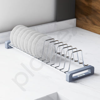 Plantex Stainless Steel Dish Rack for Kitchen/14 Slot Plate Rack for Cabinet/Saucer Dish Stand Organizer with Anti-Scratch Base(Size-4Inches, Slot- 14, Pack of 1)