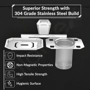 Plantex 2in1 Soap Dish with Tumbler Holder for Bathroom/304 Grade Stainless Steel Soap Holder with Toothbrush Holder/Bathroom Accessories - Pack of 1 (PM-2409, Chrome)